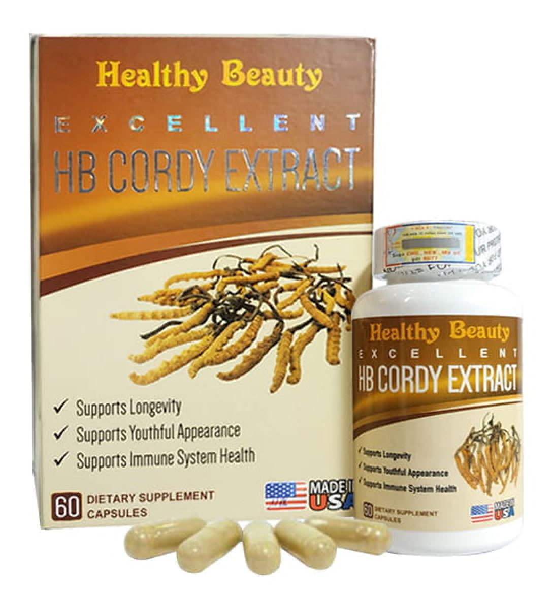 Đông trùng hạ thảo HB Cordy Extract Healthy Beauty 750mg 60 viên của Mỹ